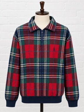Nautica Plaid Quarter Zip Pullover 100% Cotton Tartan Preppy Men’s Small NWT
